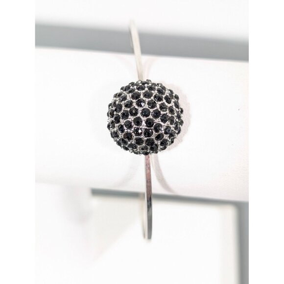 Gothic Black Rhinestone Dome Bangle Bracelet Silver Tone 7" - Picture 1 of 9